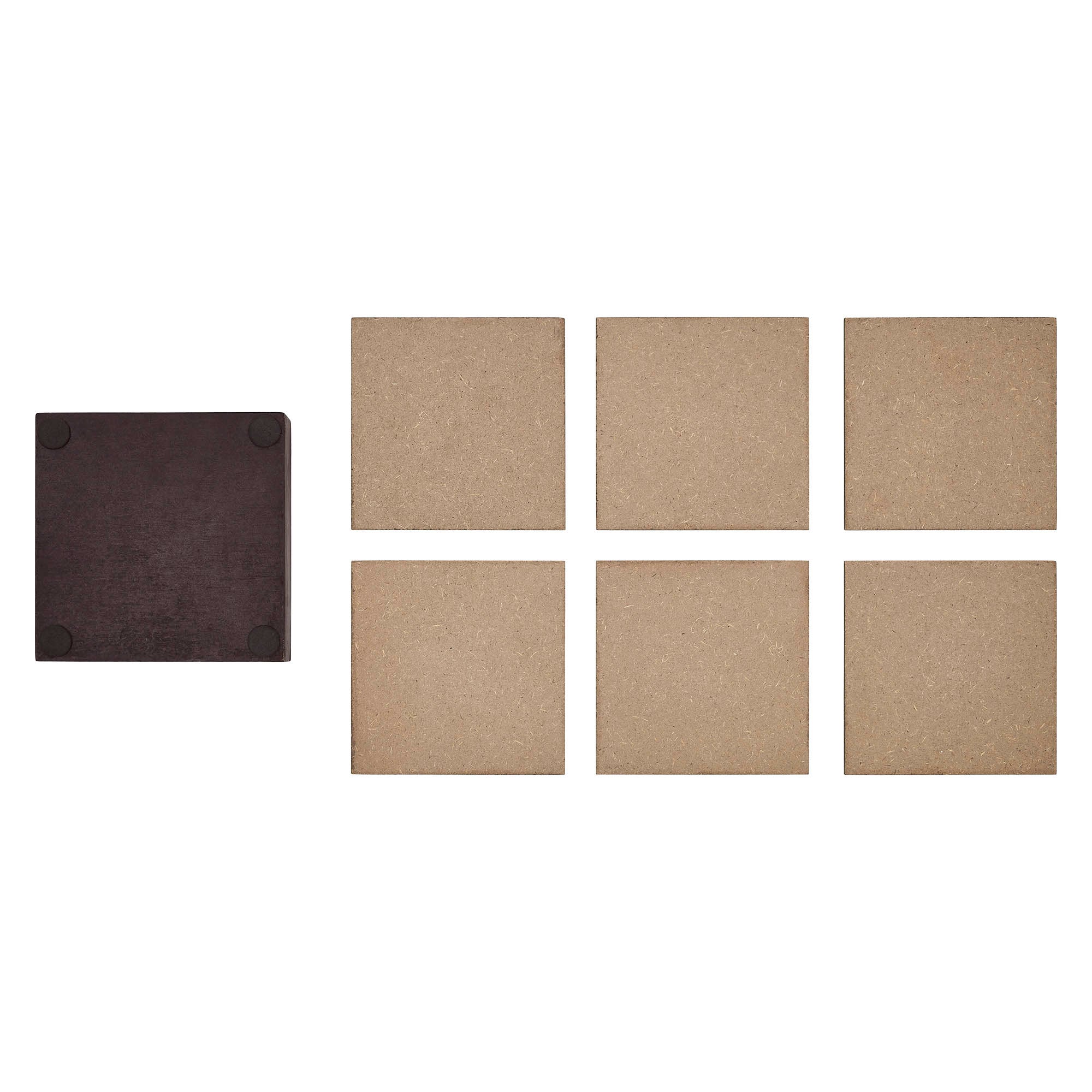 White Stars On Navy MDF Coaster w/ Container Set of 6 4x4